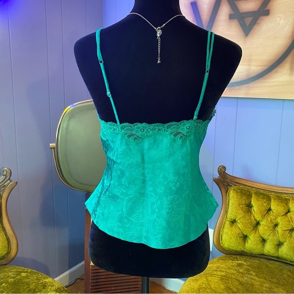 Vintage 90s Victoria’s Secret Gold Label Emerald  Green Lace Cami Size S - Picture 4 of 6